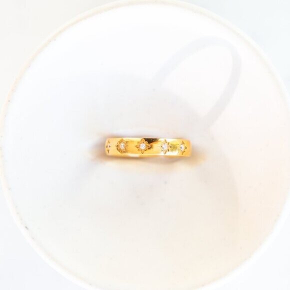 Gold Ring CZ Stars Waterproof Ring Celestial Gold Ring Cosmic Ring BEAUTIFUL - Picture 6 of 12